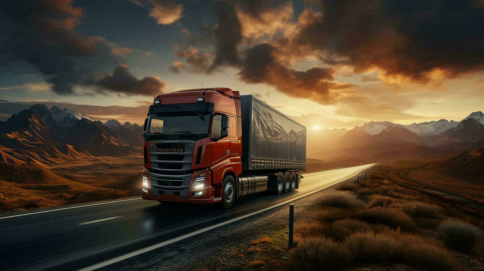 a big truck is driving along the highway delivering goods the concept of logistics and delivery routes by road ai generated free photo